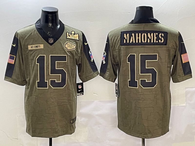 Men Kansas City Chiefs 15 Mahomes Green 2025 Nike Salute to Service Limited NFL Jersey style 2